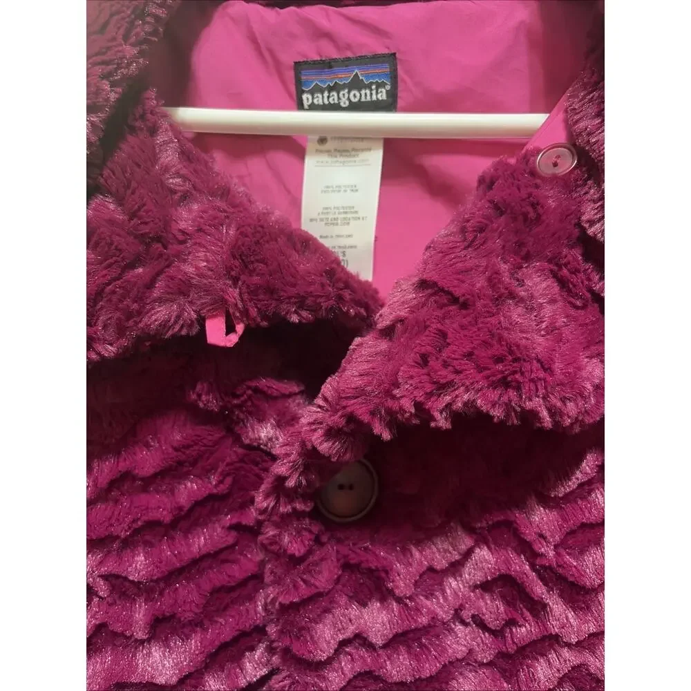 Patagonia Girls Youth Pelage Jacket Magenta Faux Fur Jacket Coat Sz 10 EUC
